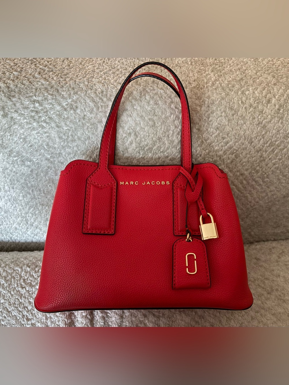 Marc Jacobs Red Pebbled Leather Satchel with Gold Hardware
